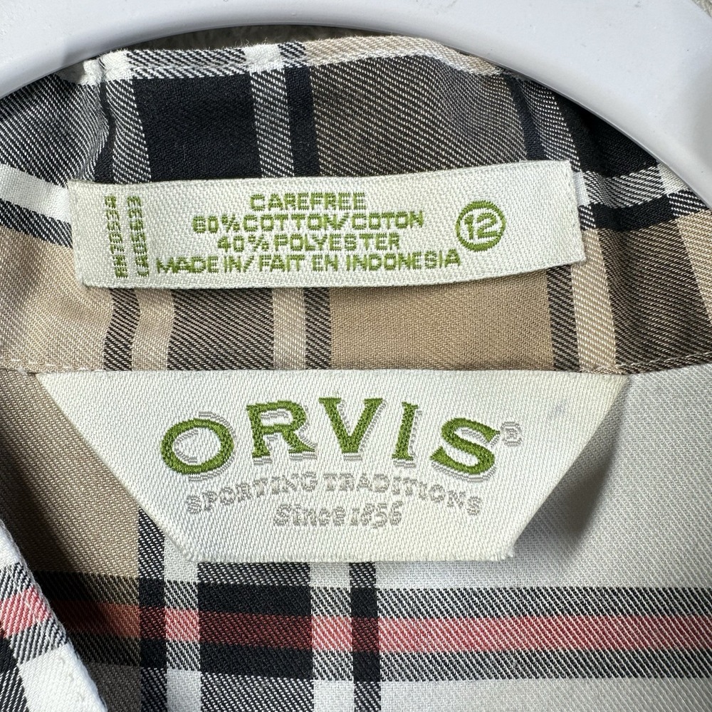 Orvis Carefree Plaid Button Front Blouse Women's Sz 12 Wrinkle Free Office - Picture 2 of 7